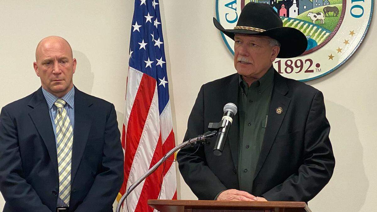 Canyon County Sheriff Kieran Donahue speaks during a Jan. 4 press conference. Donahue urged county commissioners to give his staff and himself higher pay in 2023.