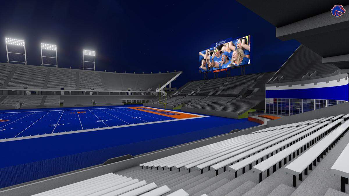 Boise State’s new video board will be 120 feet wide and 50 feet tall.