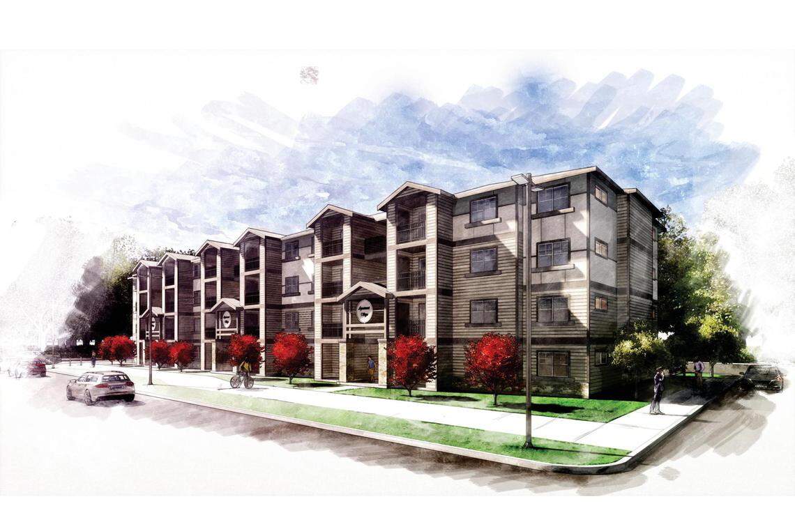 This rendering shows a future view of a 48-unit, four-story apartment building at 5102 W. State St. west of Collister Drive. Eagle-based Cedar and Sage Homes is developing the building.