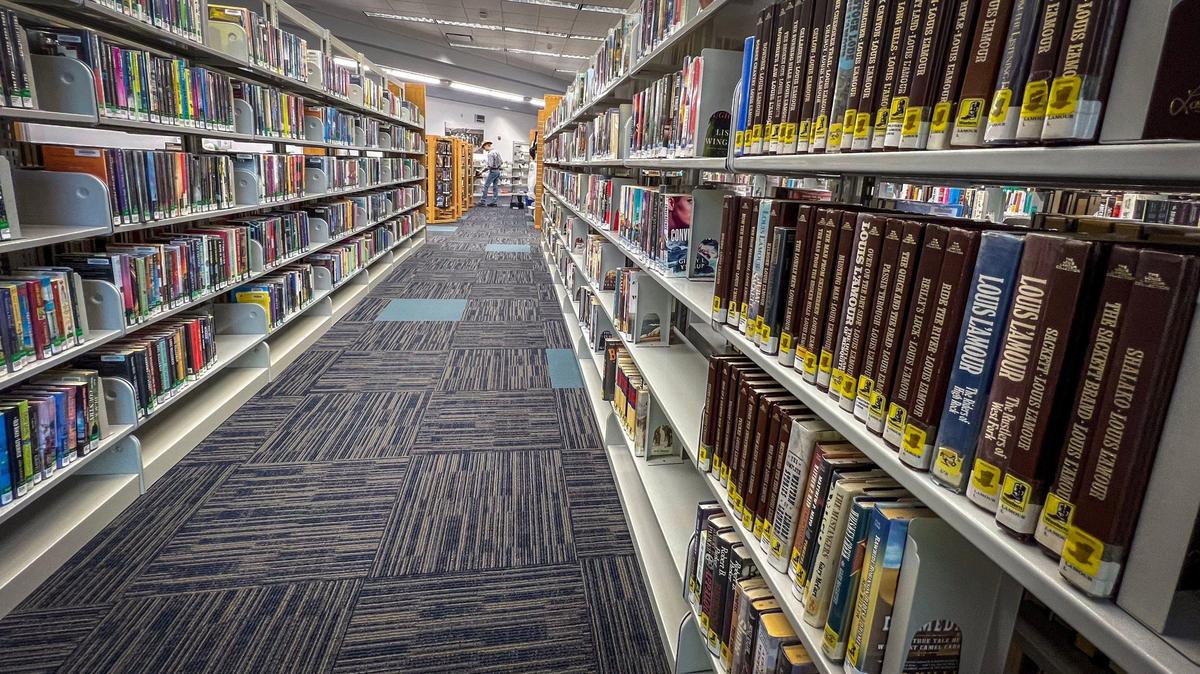 Library stacks are shown in this 2024 file photo.