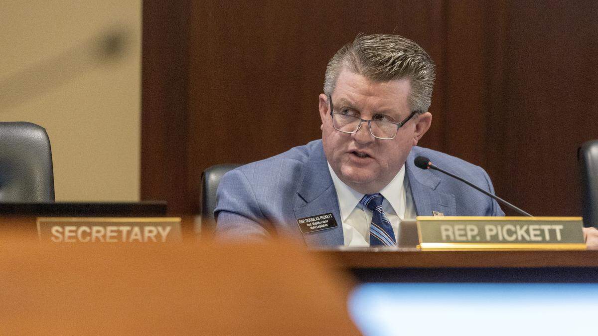 Rep. Douglas T. Pickett speaks during a meeting of the education committee at the Idaho Statehouse, Feb. 12, 2026.