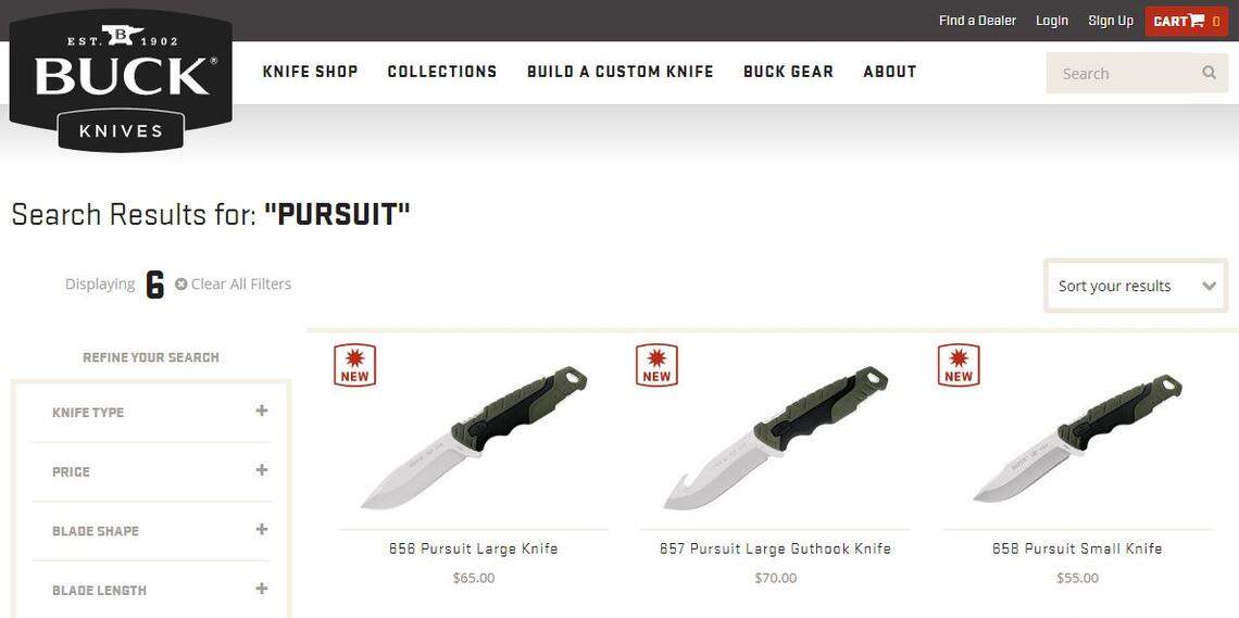 Buck Knives’ Pursuit series features both fixed blade and folding knives.