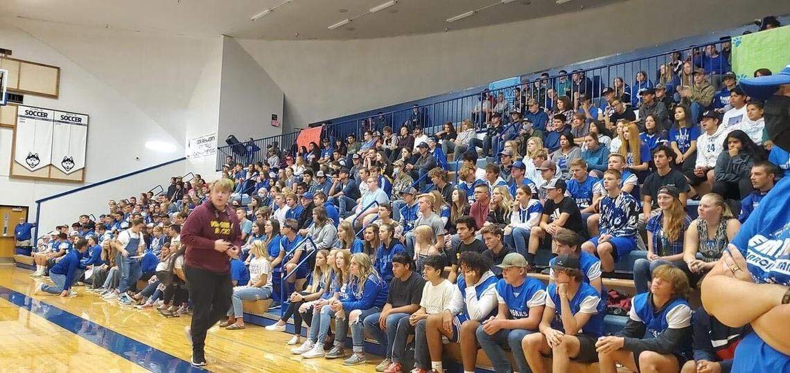 Emmett High School hosted a pep rally last Friday ahead of its homecoming football game against Ridgevue High School. This photo was posted by the school district on it’s Facebook page, showing the children at the pep rally crowded together. Emmett High School will be closed Sept. 25, after some cases of coronavirus were reported and the school needs to be cleaned.