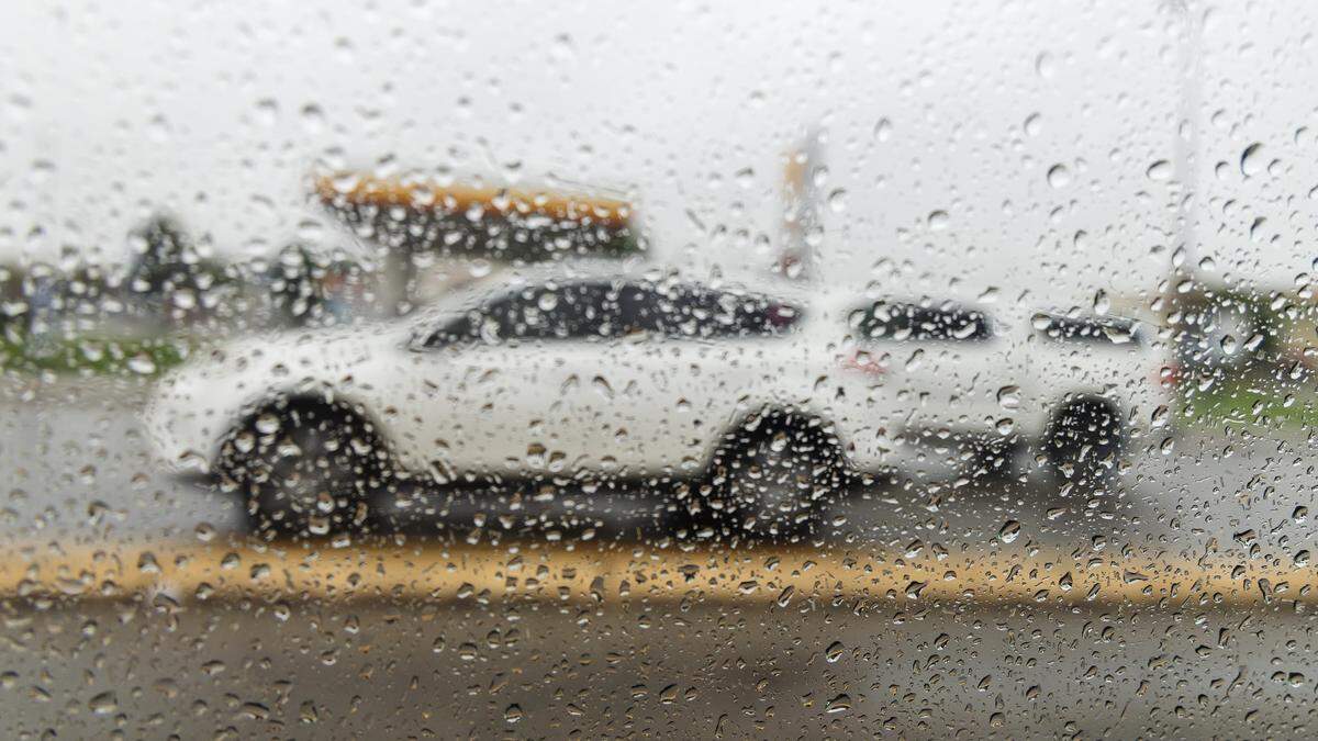Rain falls in Boise as stormy weather moves through the area in August 2025.