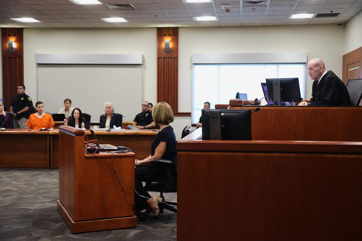 Bryan Kohberger, left, listens as Judge Steven Hippler addresses the court at the admitted Moscow college student killer’s sentencing hearing in July 2025, at the Ada County Courthouse in Boise.