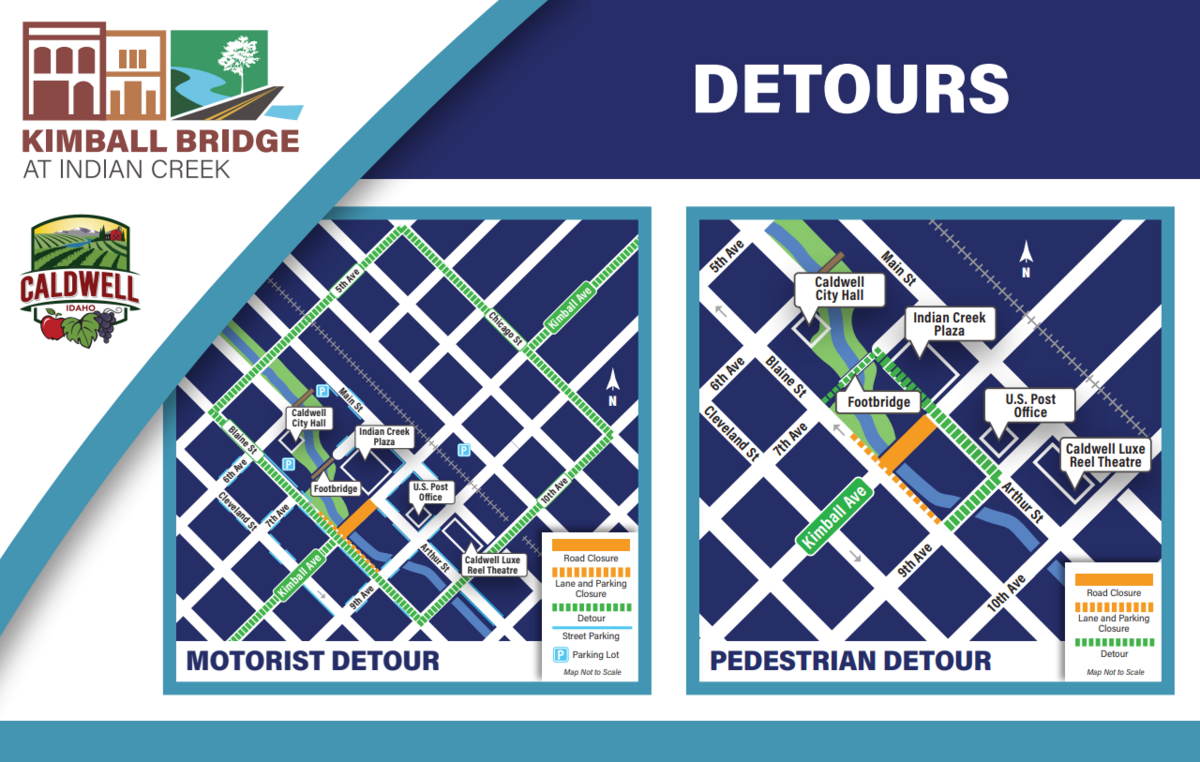 Expect this traffic pattern to reroute traffic around the closed Kimball Avenue bridge through summer 2026, the city says.