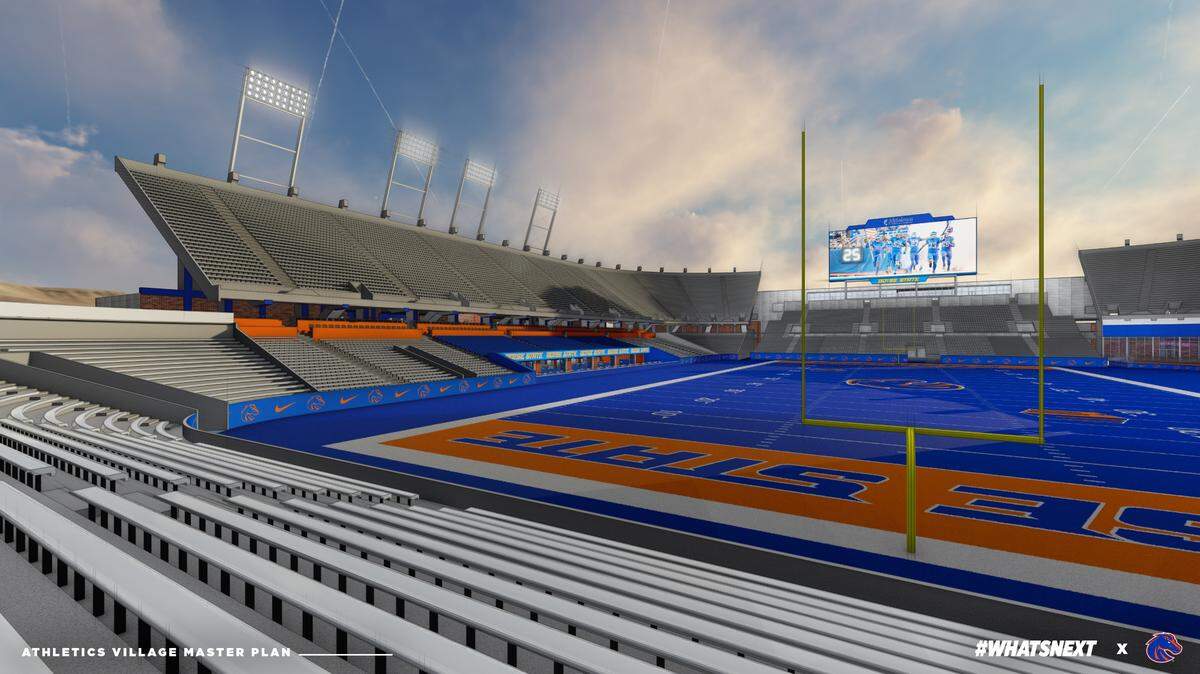A rendering of the view from the bleachers on the north end of Albertsons Stadium, if planned upgrades to the football facility come to fruition.