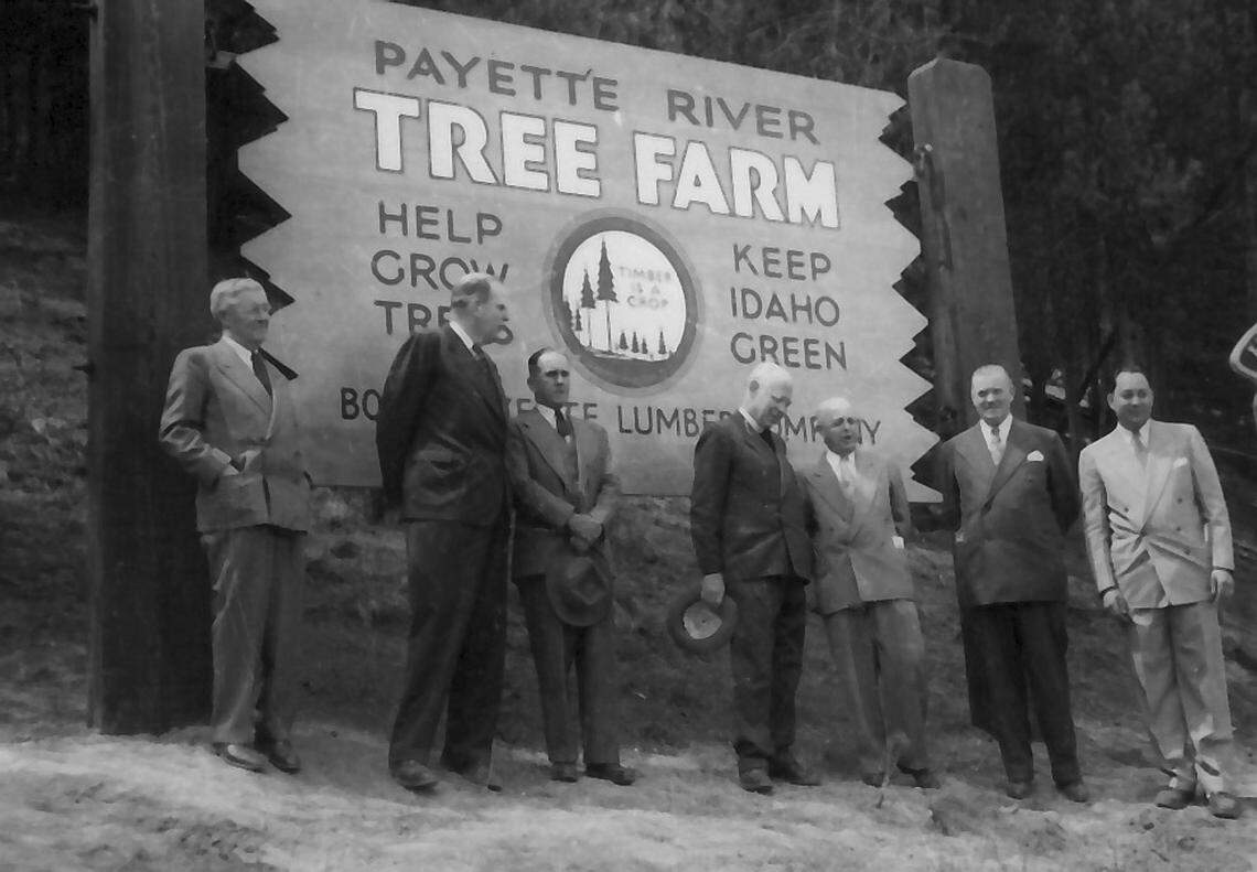 Matthew Norton Clapp, second from left, a Norton Laird executive, stands with other officials at the Payette River Tree Farm near Smiths Ferry in 1941. The farm was operated by the Boise Payette Lumber Co., which later became Boise Cascade Corp.