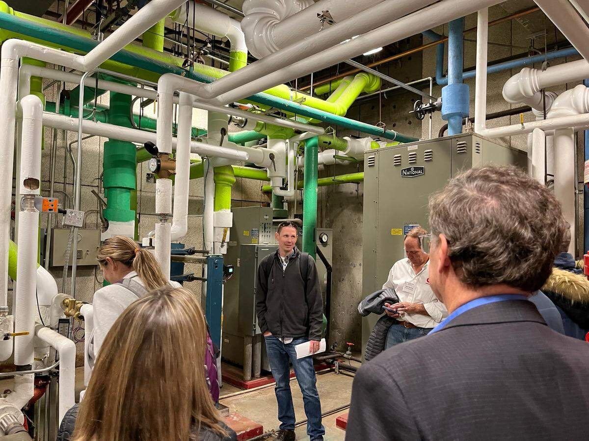 Jon Gunnerson, Boise’s geothermal coordinator, explains how City Hall converts water warmed deep underground into energy that can be used to heat rooms and drinking water.