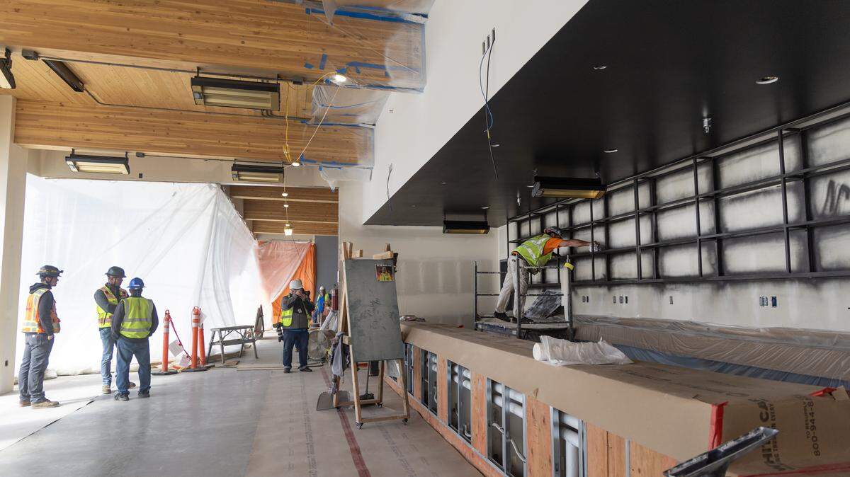 The upstairs of Boise State University's North End Zone project features an open-air bar called the Foothills Club.