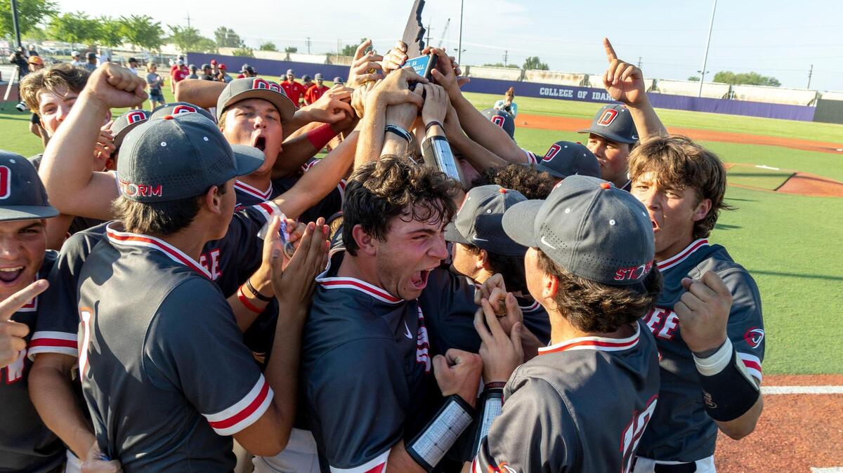 Owyhee celebrates back-to-back 5A baseball state championships after beating Lake City 5-2 on Saturday at Wolfe Field in Caldwell.