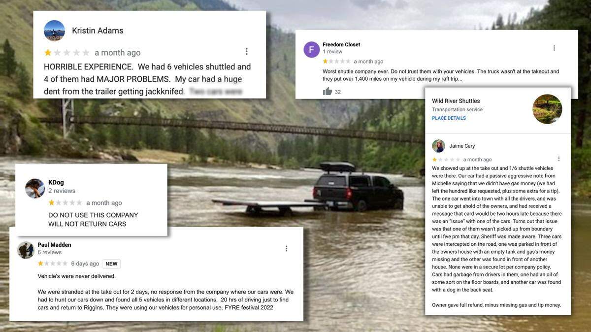 Google reviews showed multiple complaints that Wild River Shuttle left people without their vehicles after rafting the Salmon River. Another shuttle company owner said Wild River left the truck shown in the background at a boat launch as the river rose in June.