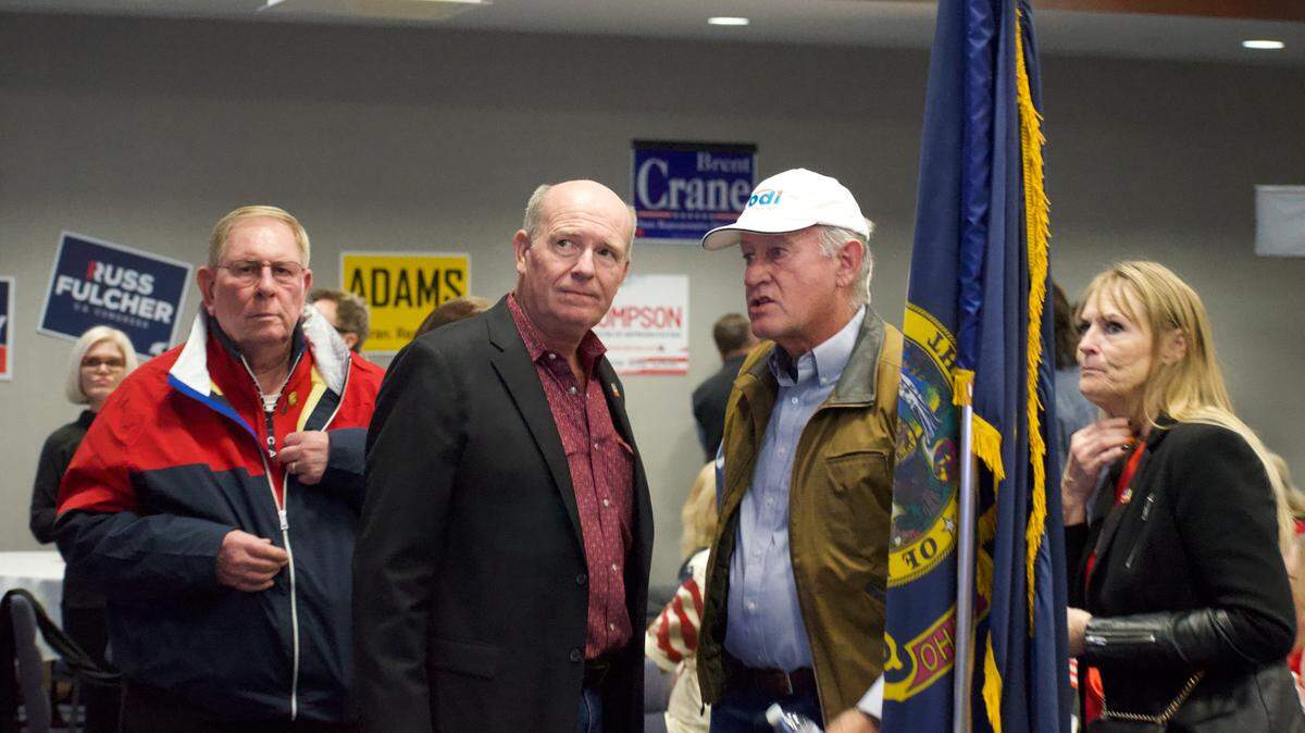 Idaho House Speaker Mike Moyle, R-Star, who helped lead the campaign against Proposition 1, watches election returns at the Republican watch party in Meridian.
