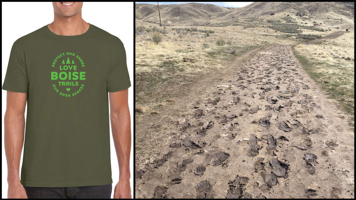 A new T-shirt from Love Boise Parks is a fundraiser to repair damaged Boise trails, like Table Rock Trail, right.