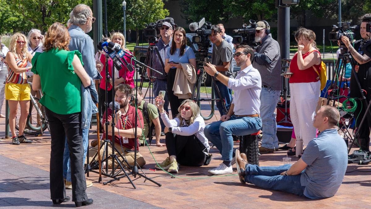 Larry Woodcock, grandfather of JJ Vallow, reacts to the guilty verdict of Chad Daybell outside of the Ada County Courthouse on Thursday.