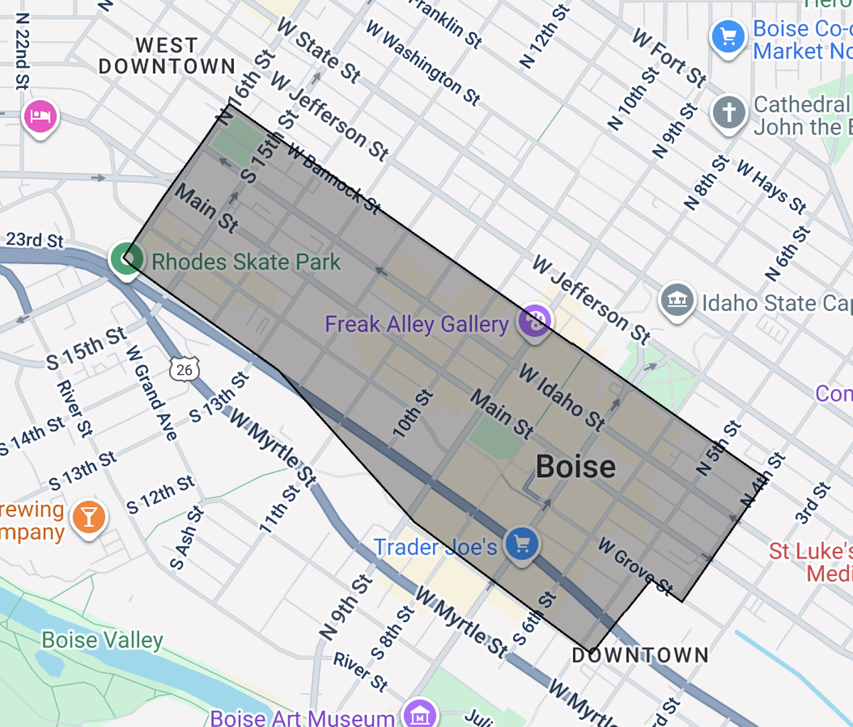 The gray area shows a busy section of downtown that now has a 10 mph speed limit for Lime scooters and e-bikes.