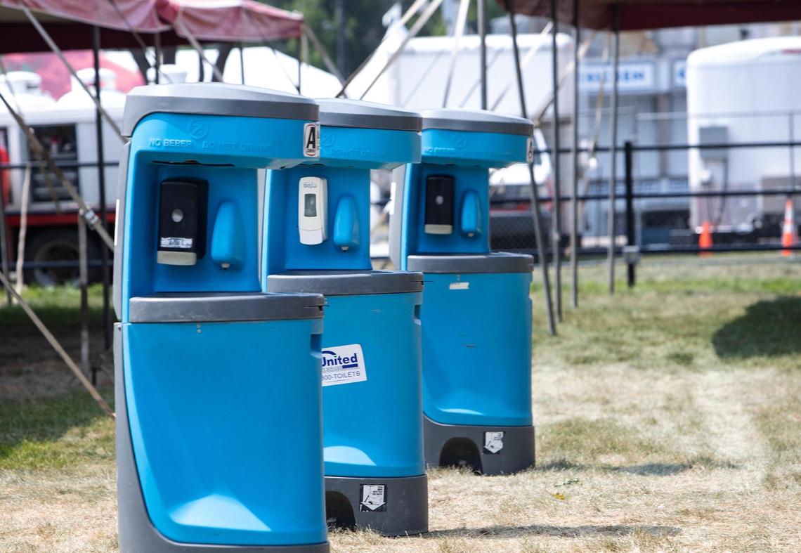 Hand-washing stations arrive at the Western Idaho Fair on Wednesday. The fair will start on Friday, Aug. 20, and run through Aug. 29 at 5610 Glenwood St. in Garden City.