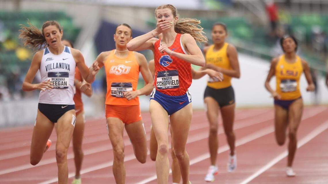 Boise State’s Kristie Schoffield won a national title in the women’s 800 meters in 2:01.09.