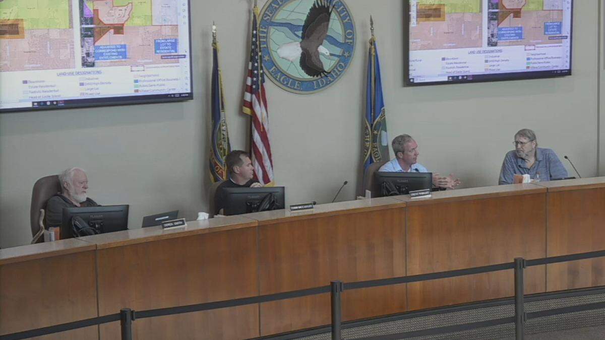 From left, the Planning and Zoning Commission comprises Derek Smith, Todd McCauley, Trent Wright, Steve Guerber and Paul Oland (sitting out of frame at right).