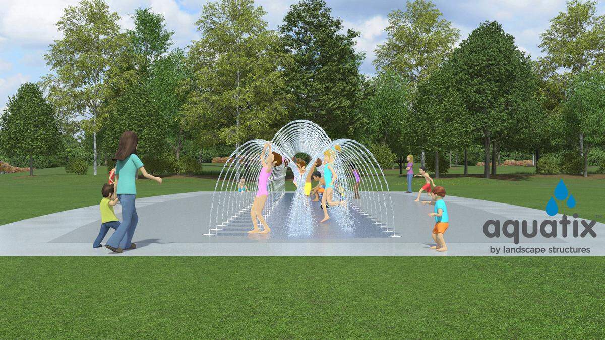 A preliminary rendering of the new splash pad to be installed at Ann Morrison Park. The attraction will also include benches with built-in water features.