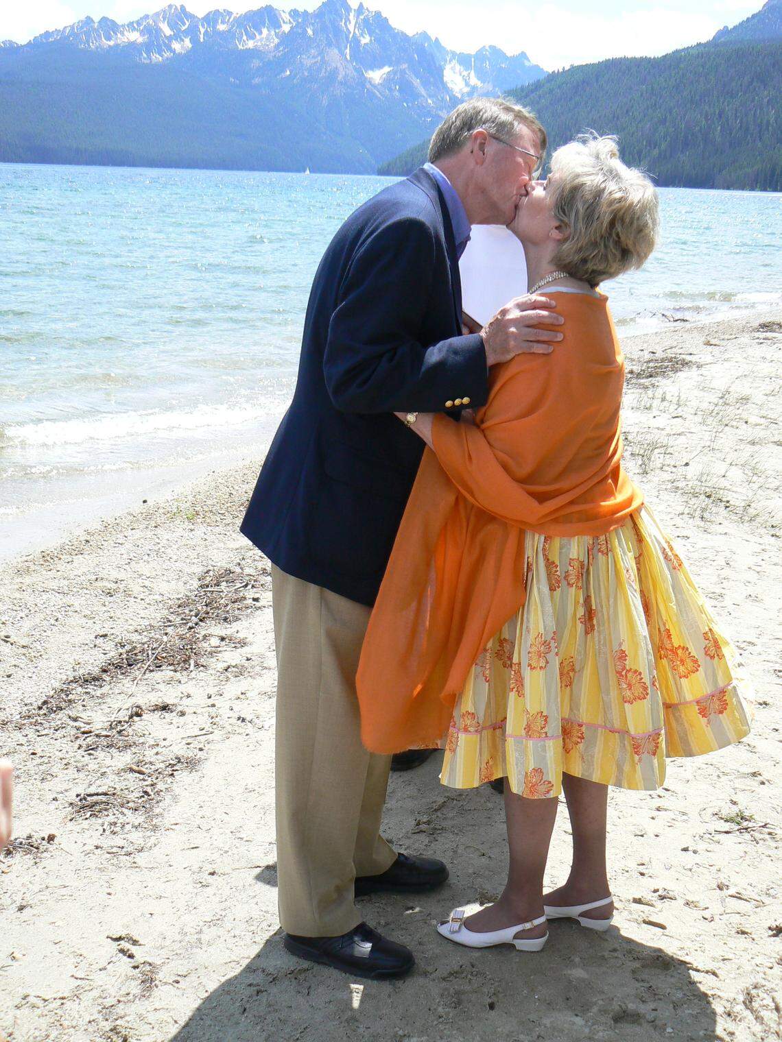 Kent and Kelly Hove at their wedding on the shore of Redfish Lake in 2008.
