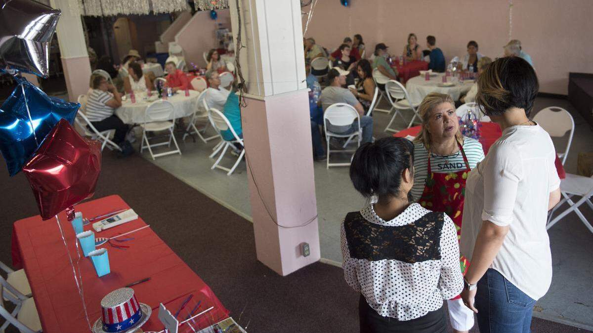 From right: Democratic gubernatorial candidate Paulette Jordan speaks with Rosa Paiz and Maria Bucklew during the Southern Idaho Progressive Coalition Lighting the Path to the Future event Sunday at El Sombrero Restaurant in Jerome.