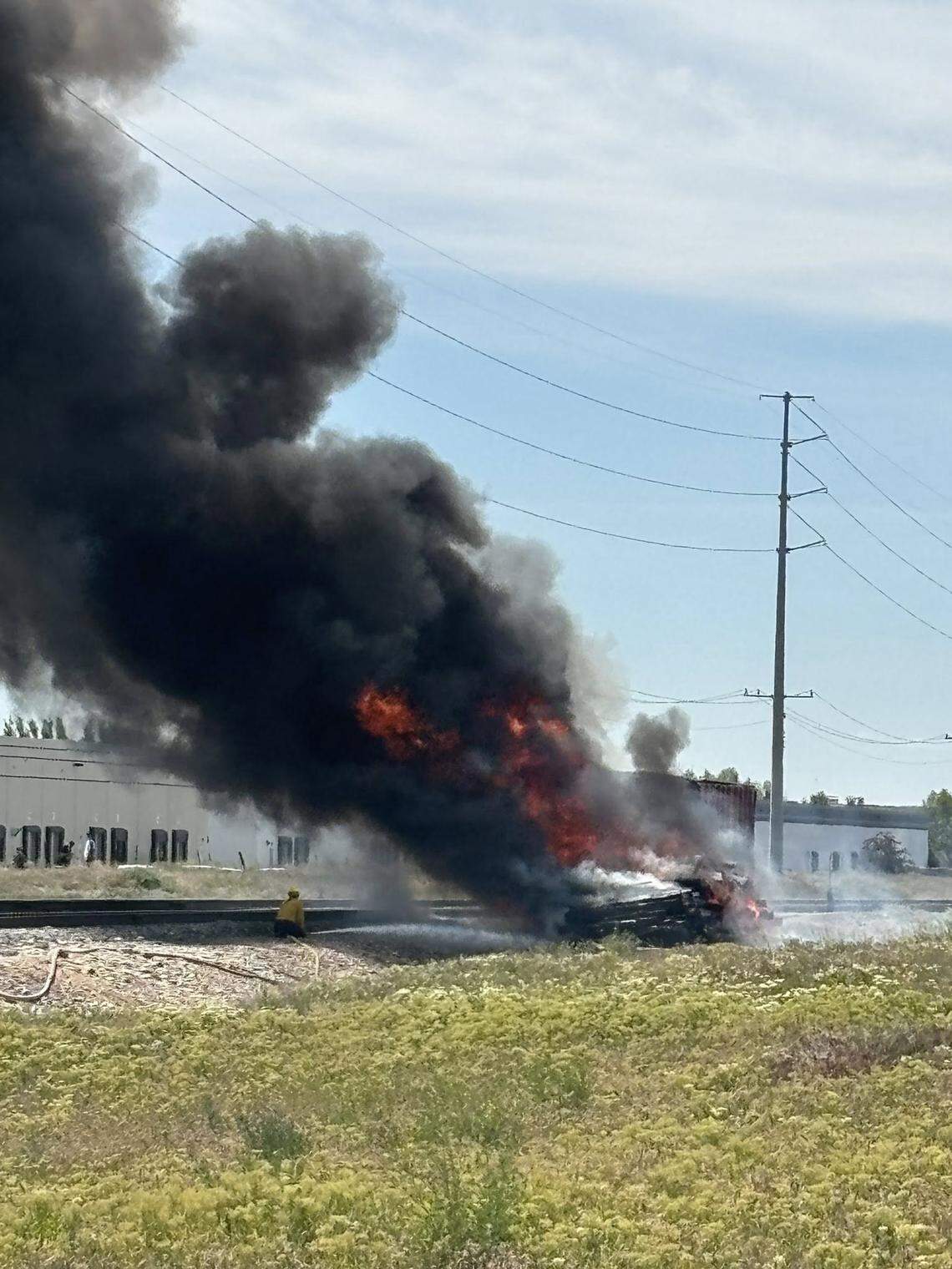 The Boise Fire Department pointed out that the fire involved a large pile of railroad ties along tracks behind Leiws and Clark Middle School in Meridian.