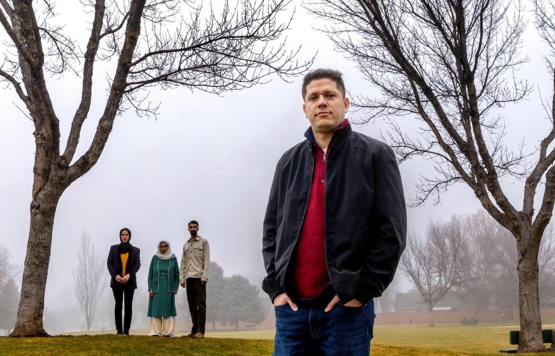 Eddie Hamdard, foreground, is an Afghan refugee who helped the U.S. during its 20-year war in his home nation. He took refuge in Idaho and sent for his family. From left to right, his sister Zohra Hamdard, mother Mah Gol Hamdard and brother Ahmad Shoaib Hamdard.
