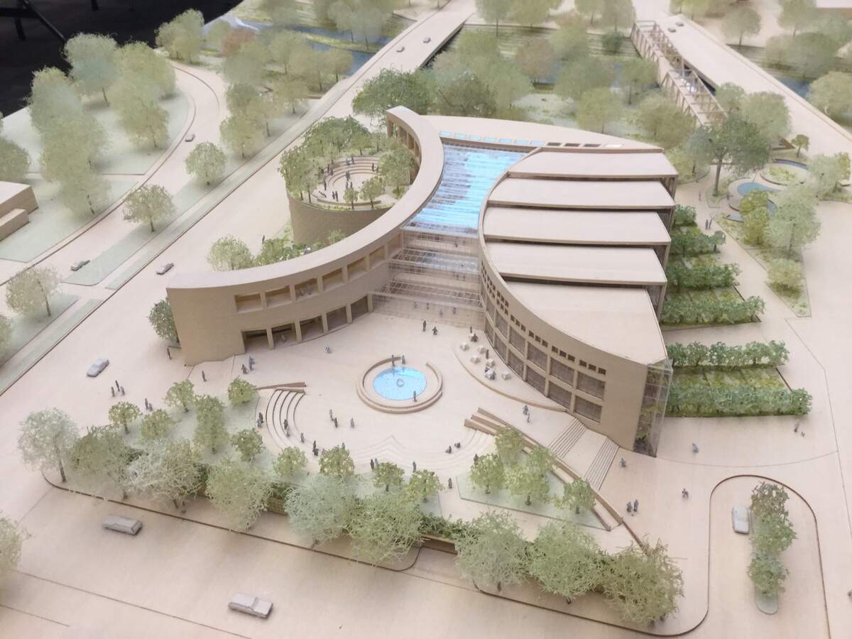 A three-dimensional model of Boise’s proposed new main library on the site of the existing library on Capitol Boulevard at River Street.