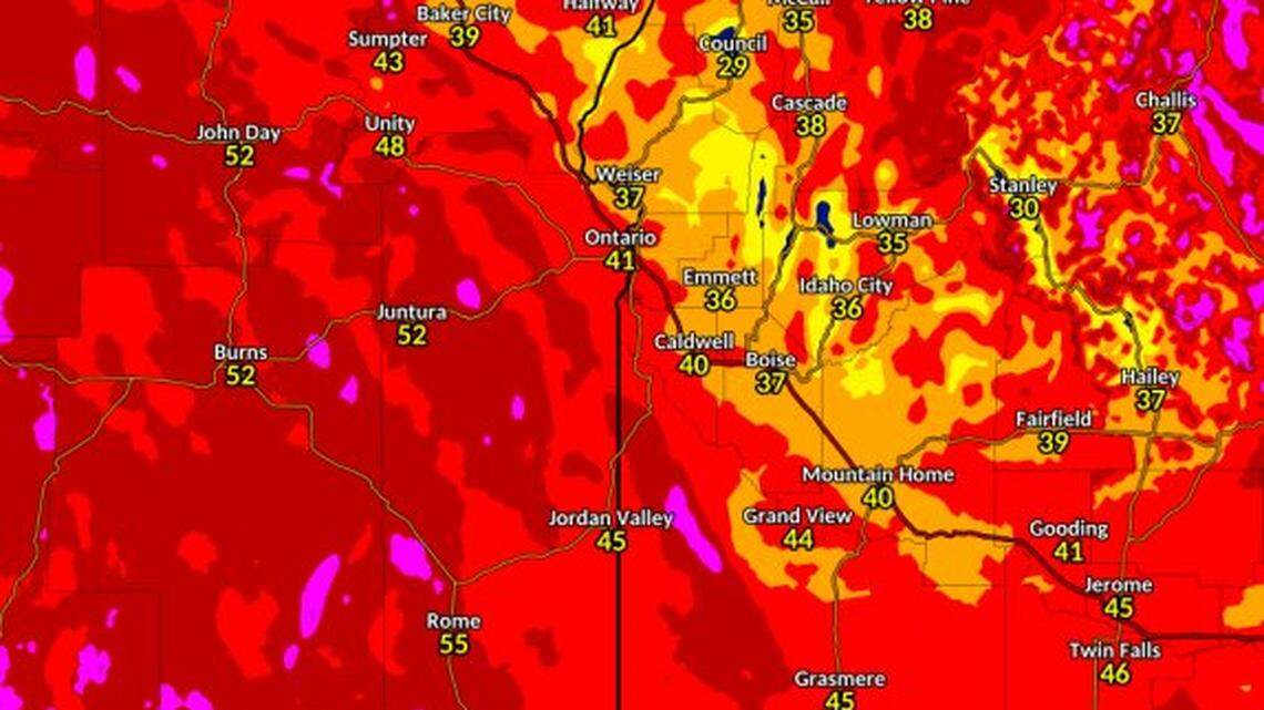 Winds could get as strong as 55 miles per hour in Idaho.