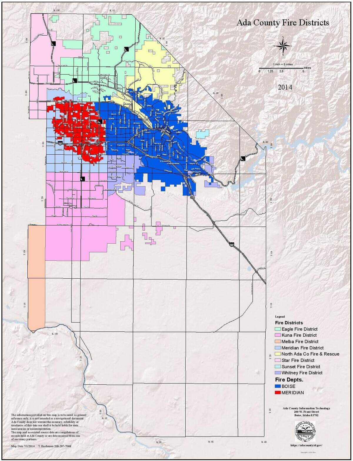 Ada County fire districts. The cities of Boise and Meridian maintain their own fire departments and in some cases contract with neighboring fire districts to provide them with fire protection. For example, the Whitney Fire District once included areas that were later annexed by Boise, splitting the district in two and prompting the district in 2000 to contract with Boise.