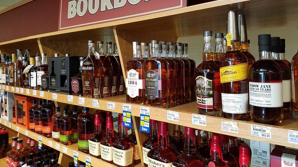 Rare bourbons, when in stock, will be displayed in limited quantities on the top shelf at this Garden City liquor store.