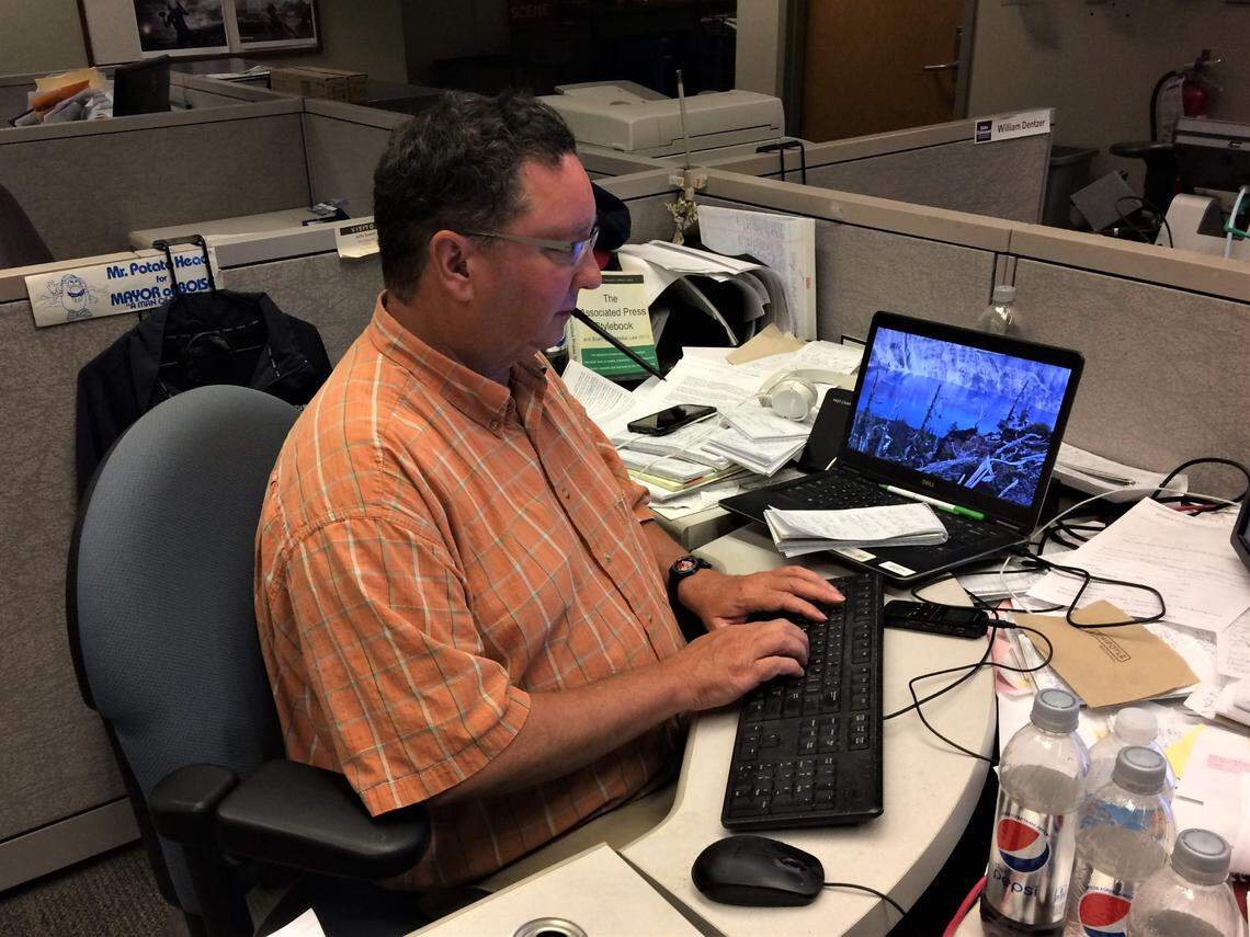 Tens of thousands of stories have been written in the Idaho Statesman’s newsroom at 1200 N. Curtis Road since the building opened in 1972. Business reporter John Sowell works on one.
