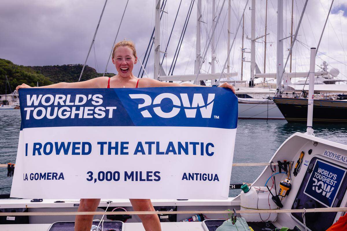 Taryn Smith, a former Redfish Lake Lodge employee, celebrates completing the World’s Toughest Row.
