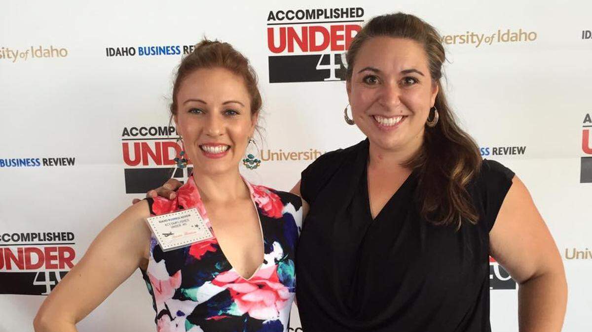 Jessica Harrison, left, and Rep. Brooke Green, right, after Harrison received an award from the Idaho Business Review. Green recently introduced a bill to ban certain mugshots from being released to the public after Harrison died by suicide in 2019.