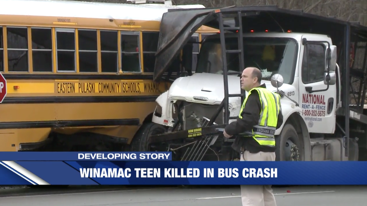Eighth-grader Owen Abbott died after a flatbed truck rammed into a school bus in Marshall County, Indiana, taking students from Winamac Community Middle School to see “Elf The Musical” in Warsaw, police say.