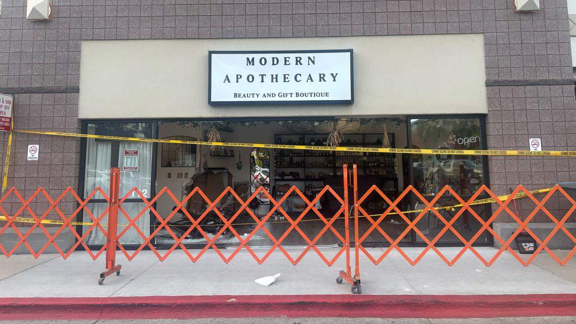 One person was taken to the hospital with non-life-threatening injuries after a car crashed into Modern Apothecary.