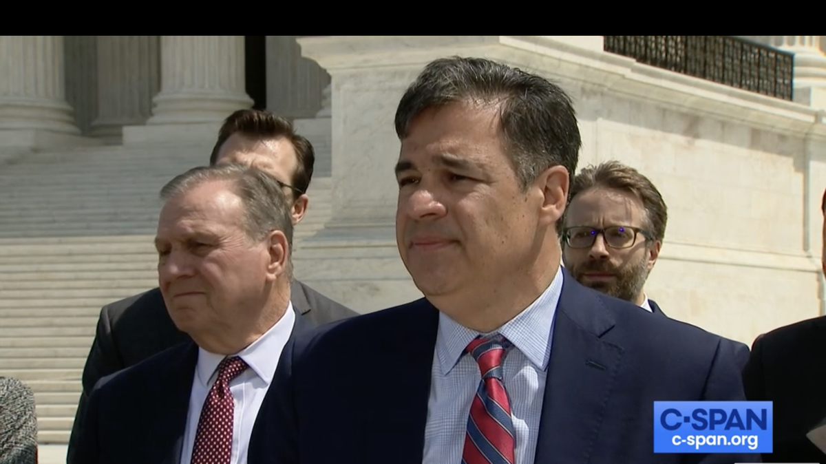 Idaho Attorney General Raúl Labrador speaks to reporters outside of the U.S. Supreme Court in Washington, D.C., on Wednesday, April 24, 2024. Labrador commented on the case the justices heard regarding conflict between Idaho’s abortion law and the federal Emergency Medical Labor and Treatment Act.