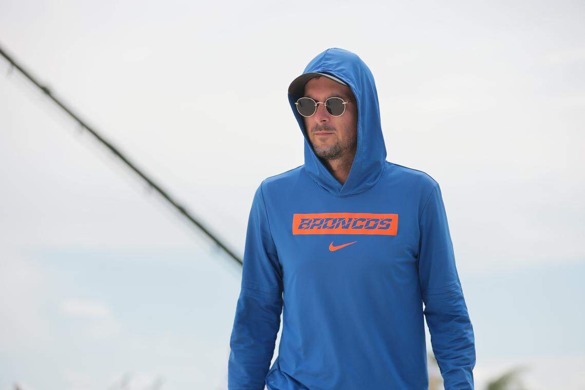 Boise State’s Alex Venardos is pictured during the 2025 Division I Women’s Beach Volleyball Championship, when he was still an assistant coach with the program.