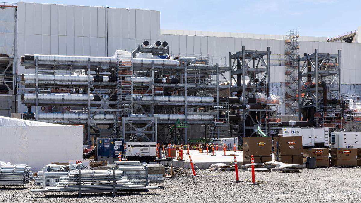 Work progresses on the staggering amount of conduit, framework and engineering going into Micron's new chip fabrication plants, Tuesday, May 12, 2026.