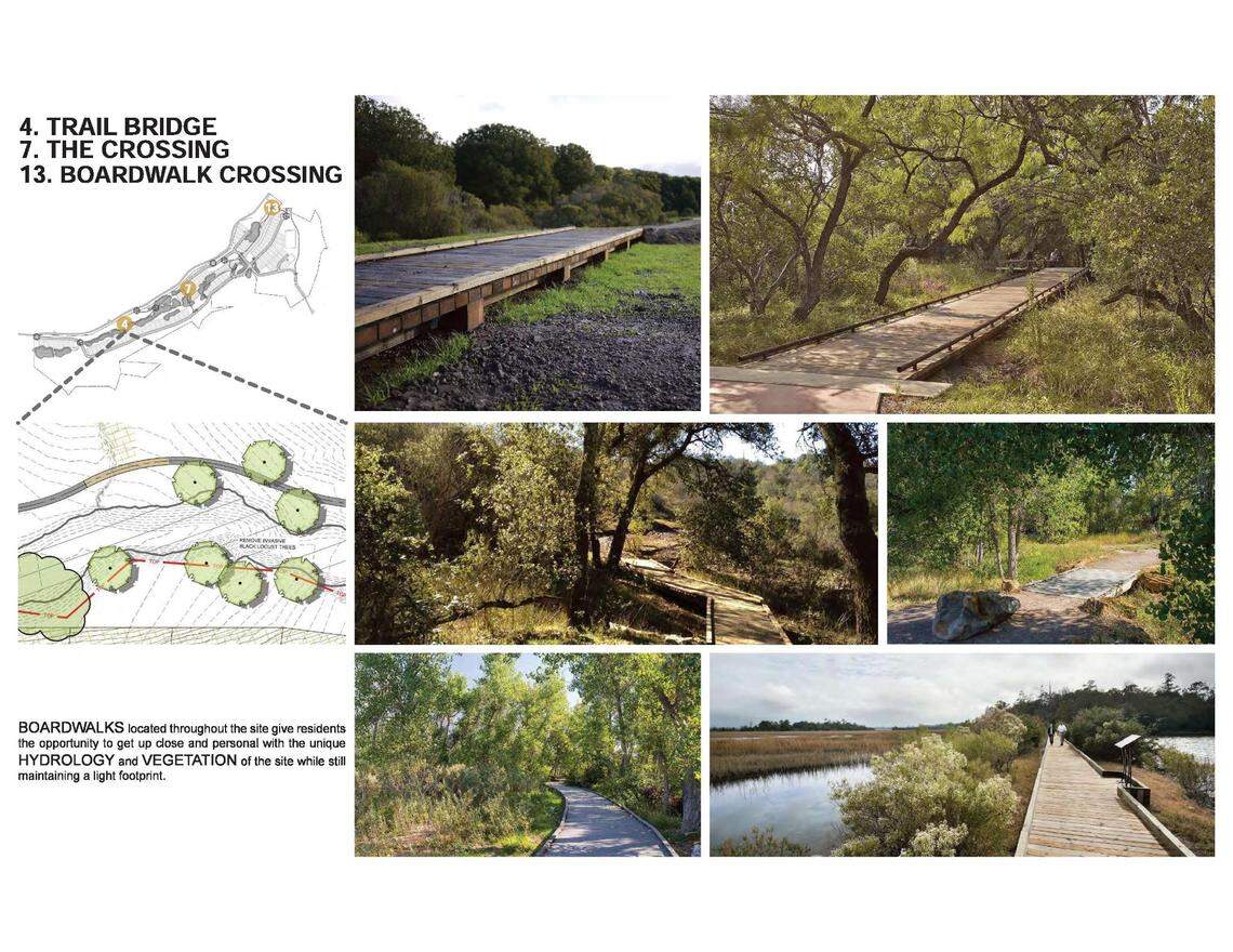 This slide from a meeting presentation shows inspiration for a boardwalk system that would have been implemented into the subdivision.