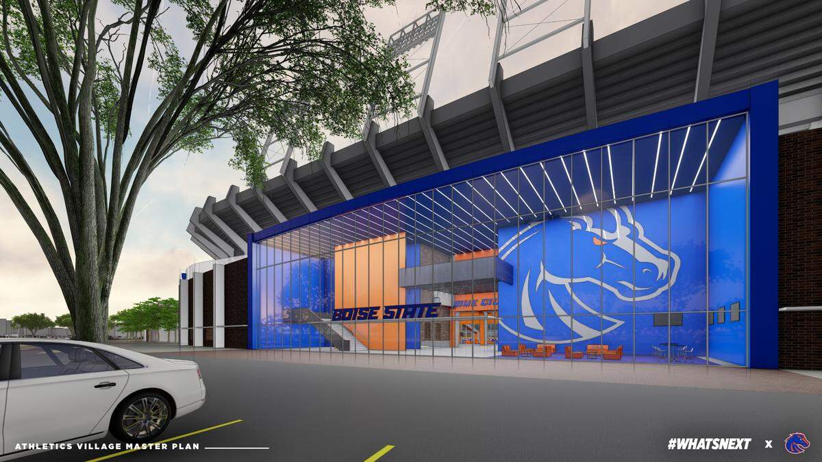 A rendering of updates to the east entrance of Boise State Albertsons Stadium.
