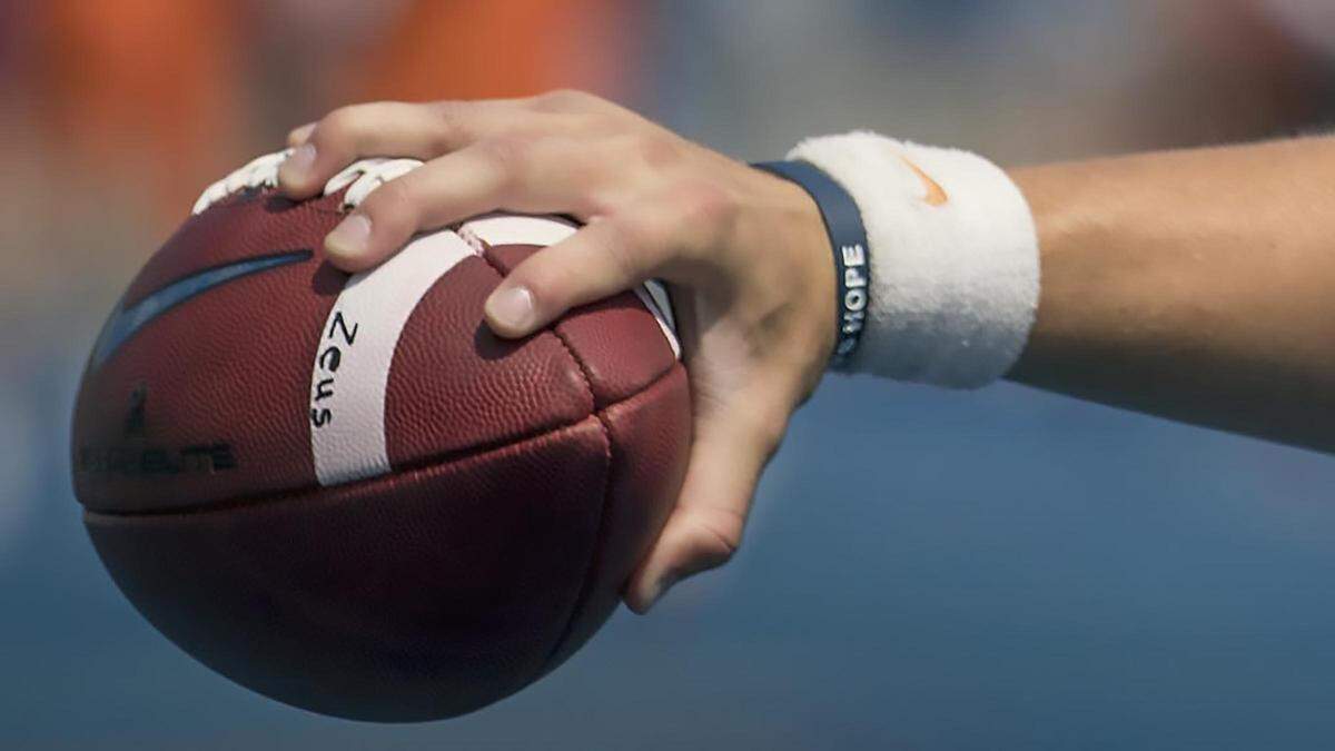 A close-up look at Zeus, thrown by quarterback Chase Cord at Boise State’s fan fest Aug. 25, 2018, at Albertsons Stadium.