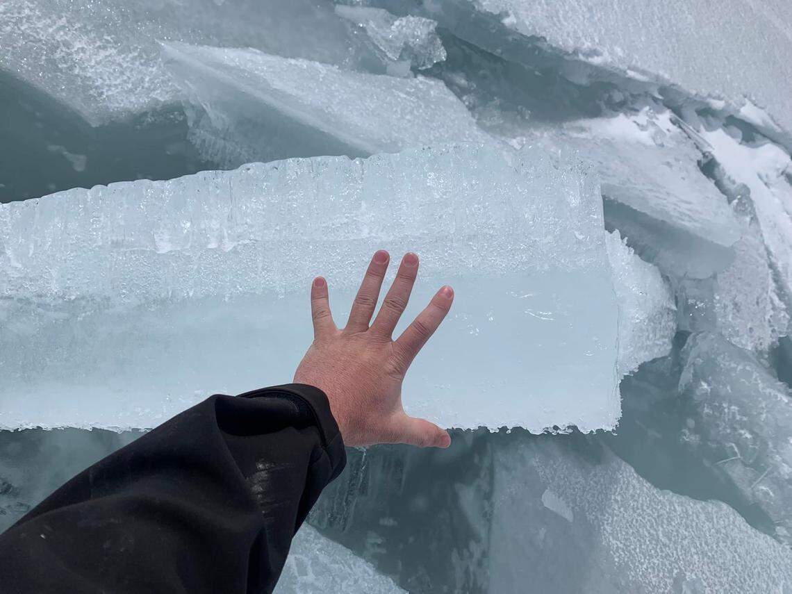 Some of the broken ice chunks were as thick as 12 inches.