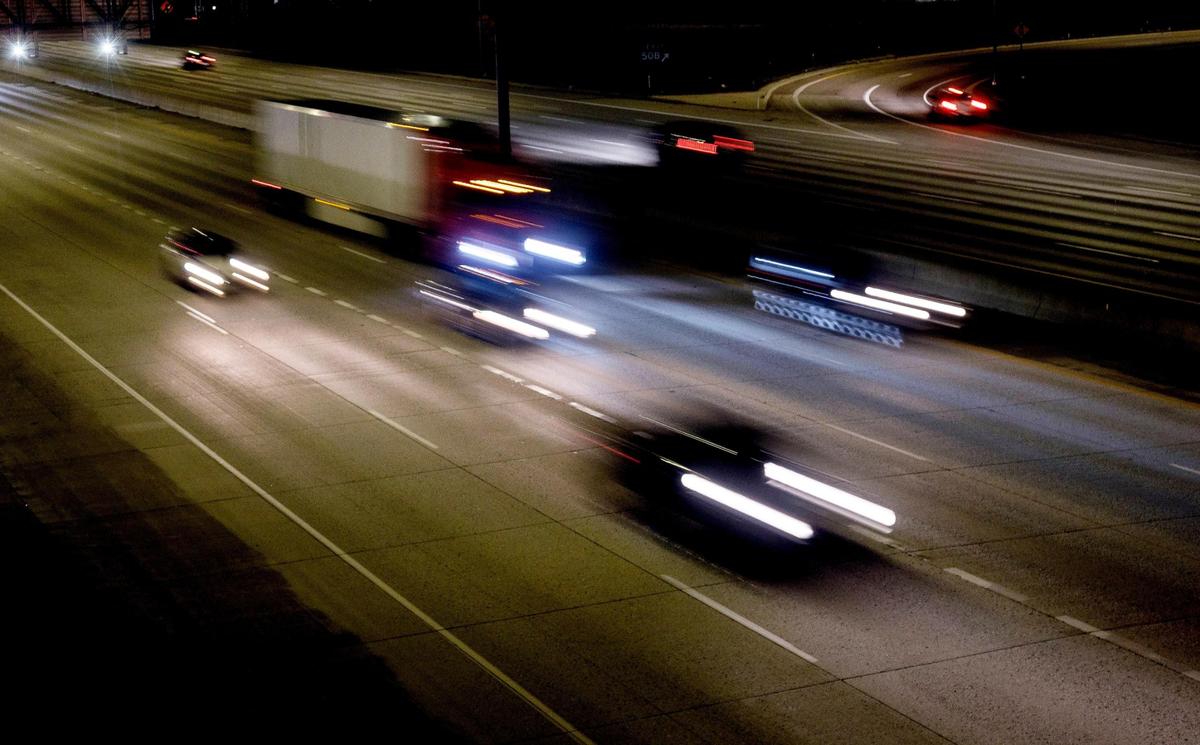 Traffic moves along I-84 in Boise on Wednesday night.