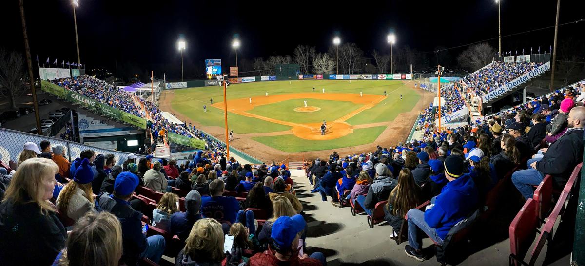 Boise State fans fill up Memorial Stadium to celebrate the Broncos’ first baseball home opener in 40 years in a non-conference game against Northern Colorado Friday, Feb. 28, 2020 at Memorial Stadium in Boise.