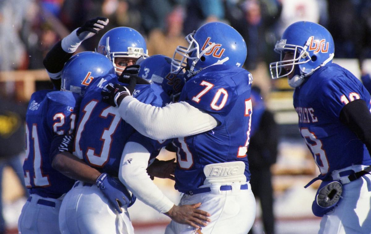 Running back K.C. Adams (13) had 15 carries for 56 yards and two touchdowns in Boise State’s 28-24 win over Marshall in the 1994 I-AA national semifinals at then Broncos Stadium in Boise. “K.C. Adams was such a spark plug,” Paul J. Schneider said. “K.C. ya later, that was his nickname.”