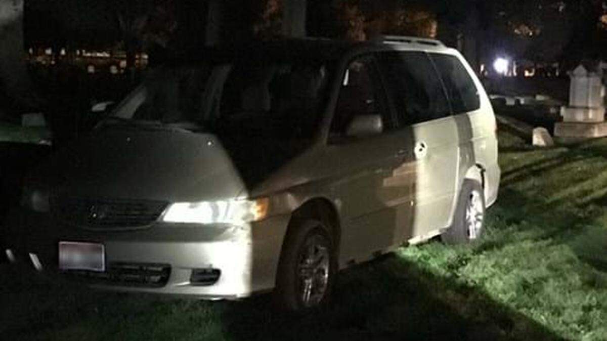 A Boise man was arrested Monday night after driving a minivan into a graveyard and hitting several headstones, police said.