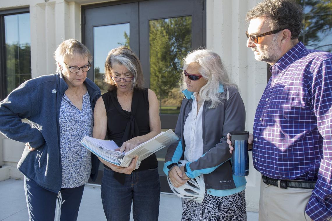 Members of the Armory Subcommittee of the East End Neighborhood Association have been meeting for years to help develop plans - or at least a guiding vision - for the historical building. From left, Diane Ronayne, Laura Shealy, chair; Deanna Smith, and Eric Kingston.