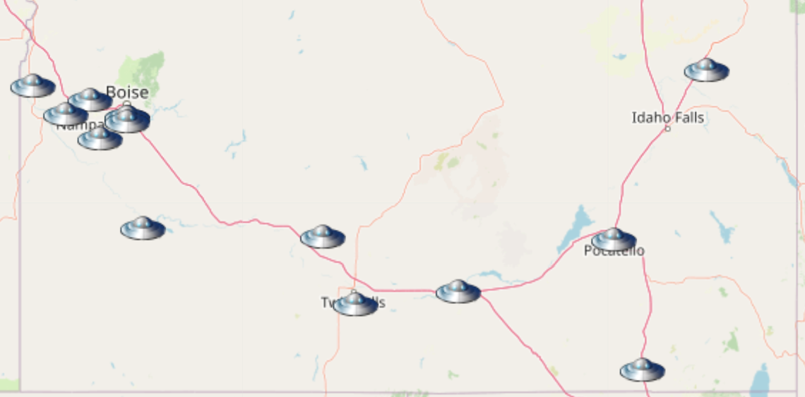 Recent UFO sightings reported throughout southern Idaho, according to UFO Stalker.